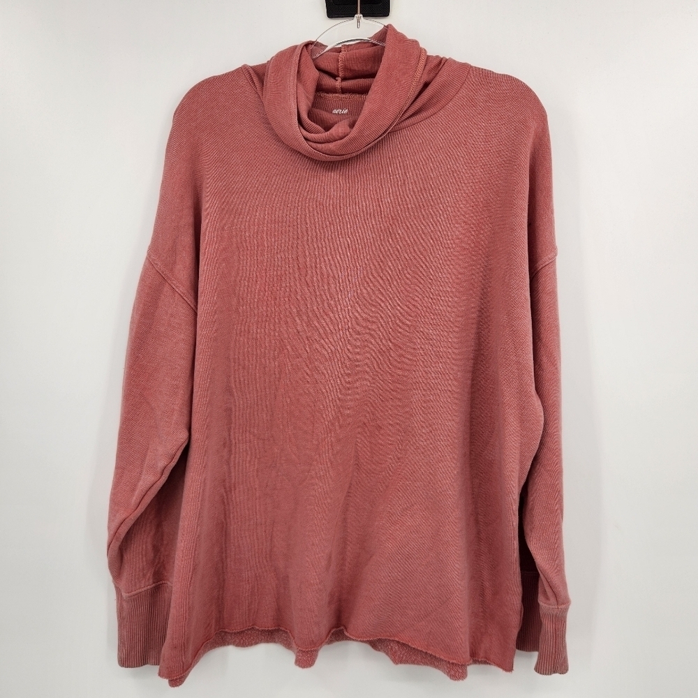 Aerie Cowl Neck Sweatshirt Womens Size Medium Rose Pink Long Sleeve Oversized